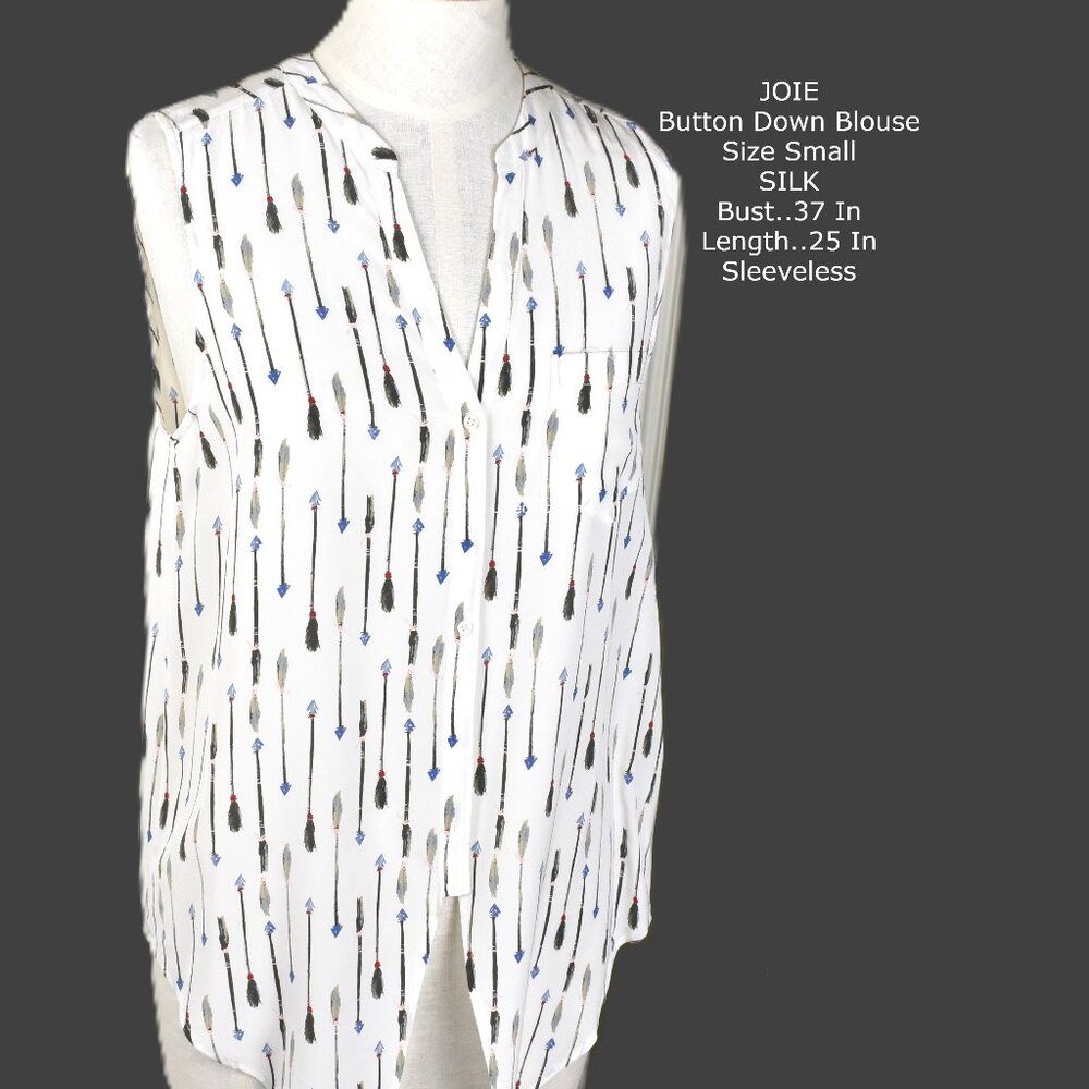 JOIE Top Blouse Button Down S Silk Geometric Pattern Bin 8